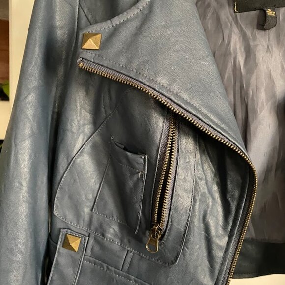 Jack Moto Crop Jacket Faux Leather Steel Blue - Picture 3 of 6
